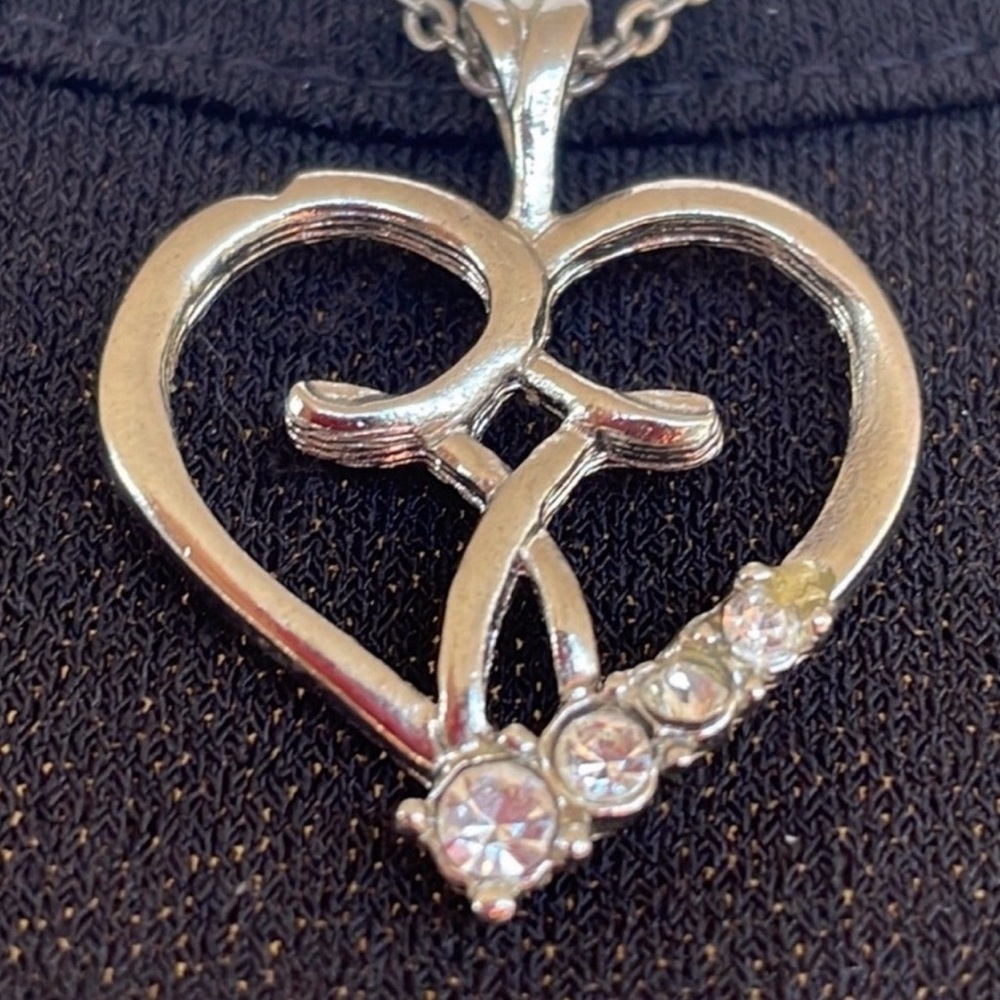 April Birthstones Heart & Cross Silver Pendant Signed CAMCO Vintage Jewelry - Picture 5 of 7